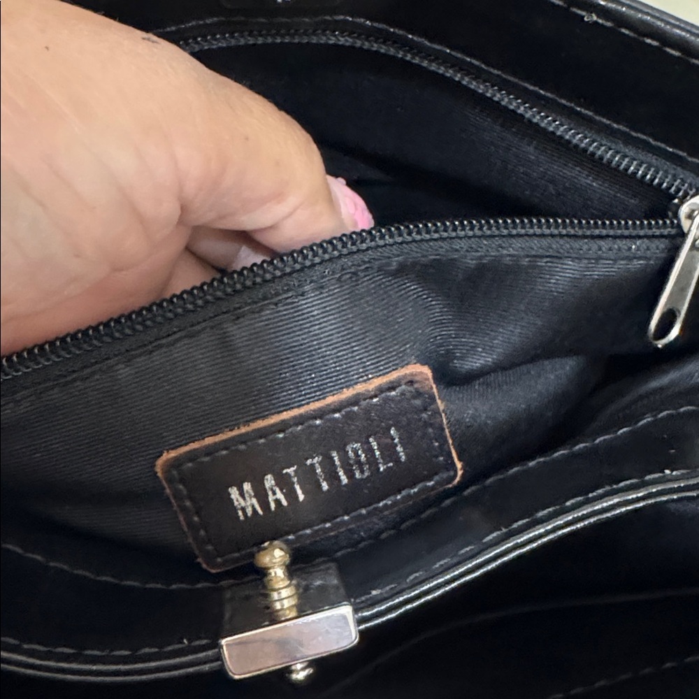 Mattioli Black Leather Structured Handbag Silver Hardware Top Handle Bag - Picture 3 of 9